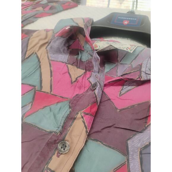 Vtg Sophisticates 100% Silk Button Down Shirt Mens M Geometric Fresh Prince Y2k - Picture 4 of 8